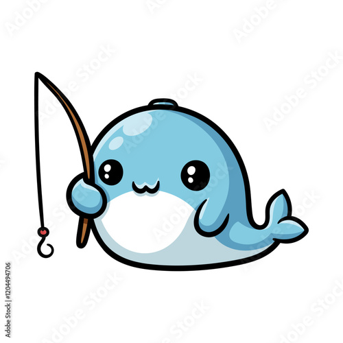 fun whale fishing cartoon isolated colored drawing line art style sketch classic vintage design illustration