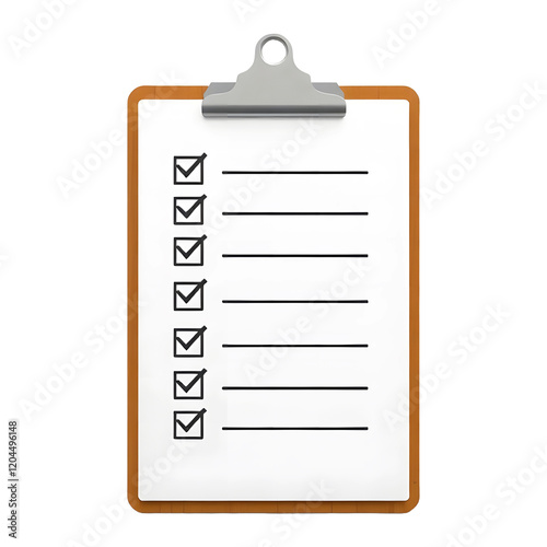 Simple Flat Line Vector Icon of Clipboard with Neat Checkmarks on Transparent Background