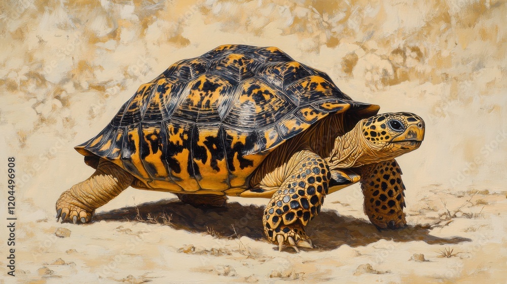 Obraz premium Leopard tortoise on sandy desert terrain