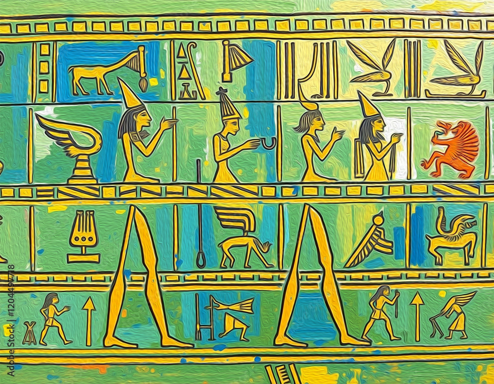 Obraz premium Egyptian hieroglyphs. Abstract pattern for covers, for use in graphics. Oil painting
