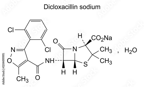 Chemical structure of dicloxacillin sodium, drug substance