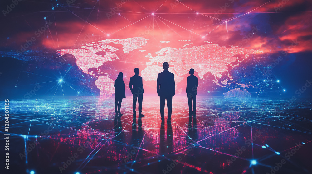 Fototapeta premium abstract professional business team people innovation connection of line from nail node to node on map background , networking concept