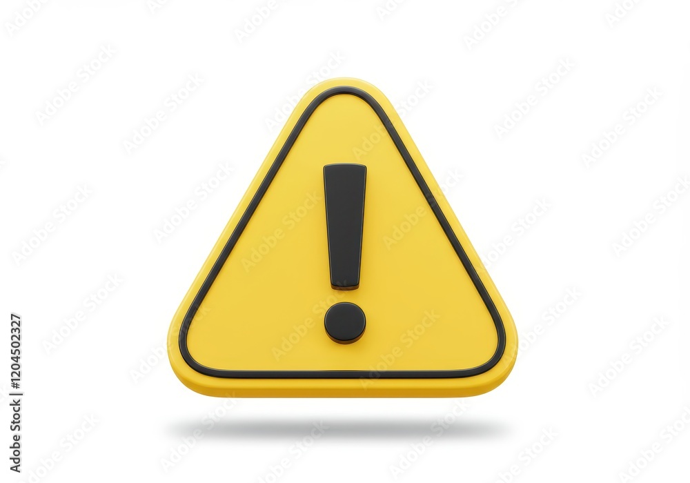 A 3D illustration of a yellow triangular warning icon with a bold black exclamation mark at its center A 3D illustration of a yellow triangular warning icon with a bold black exclamation mark at its center