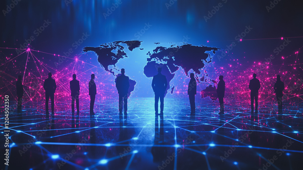 Fototapeta premium abstract professional business team people innovation connection of line from nail node to node on map background , networking concept