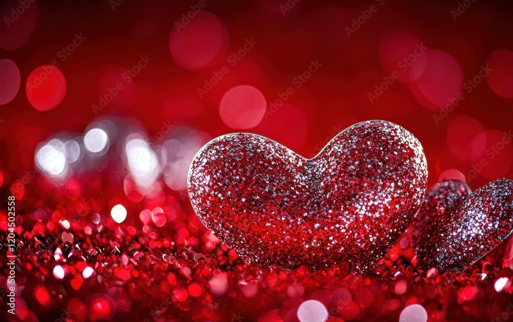 A vibrant red background with shimmering silver heart designs and glowing bokeh for valentines day A vibrant red background with shimmering silver heart designs and glowing bokeh for valentines day