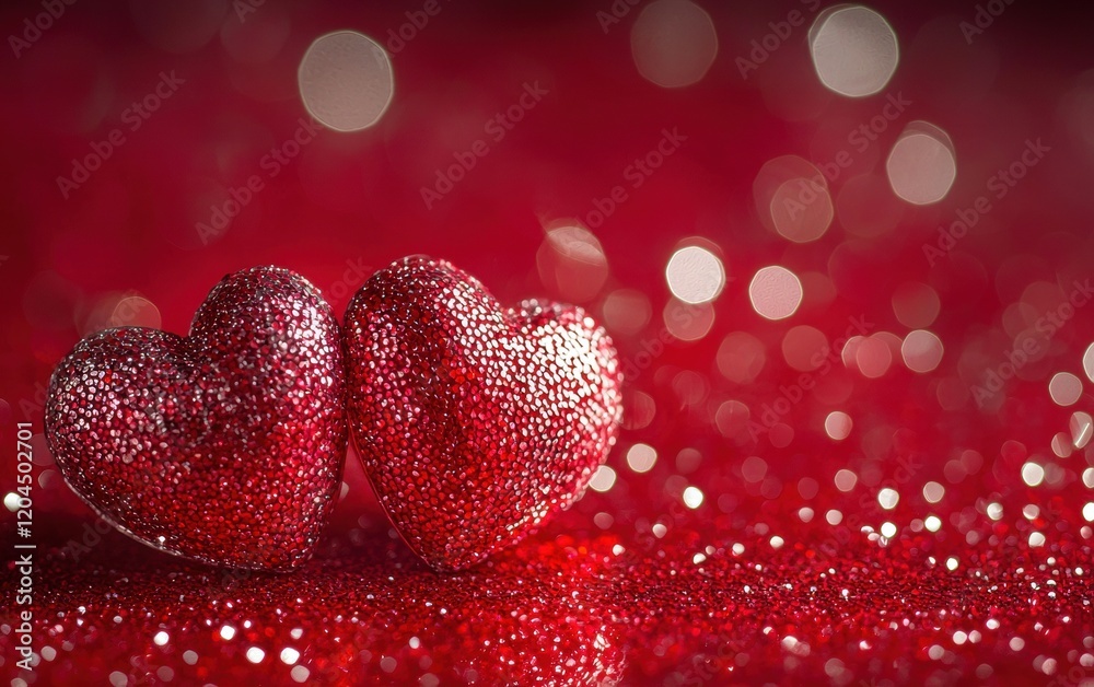 A vibrant red background with shimmering silver heart designs and glowing bokeh for valentines day A vibrant red background with shimmering silver heart designs and glowing bokeh for valentines day
