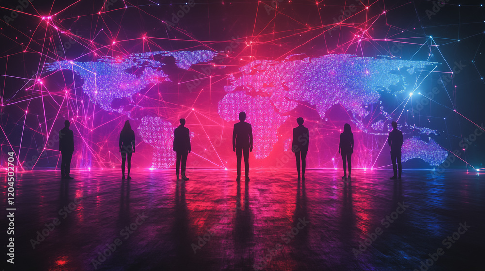 Obraz premium abstract professional business team people innovation connection of line from nail node to node on map background , networking concept