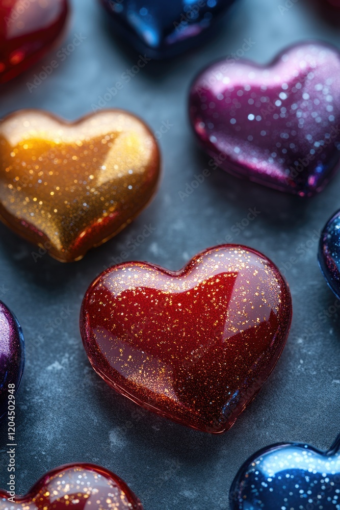 Fototapeta premium A collection of colorful hearts in a single frame, ideal for use as a decorative element or symbol
