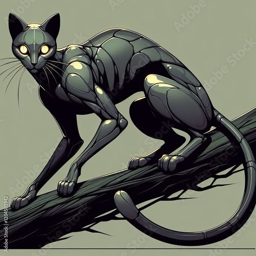 Futuristic Cyber Cat with Metallic Body photo