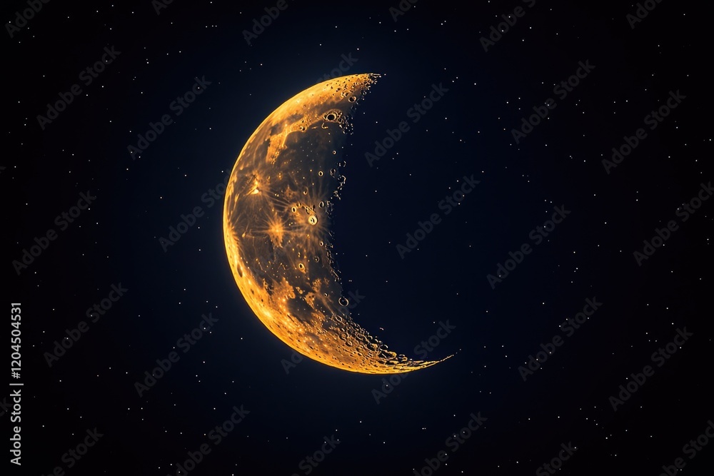 Fototapeta premium A serene scene of a half moon shining bright in the night sky surrounded by twinkling stars, perfect for depicting peacefulness or serenity
