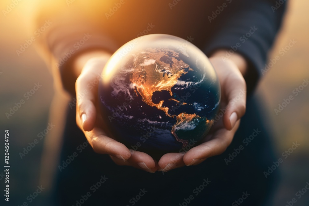 Fototapeta premium A person holding a globe, ideal for education or travel-related projects