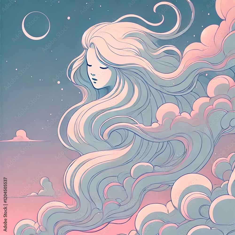 Mystical Cloud Figure Under Starlit Skies Mystical Cloud Figure Under Starlit Skies
