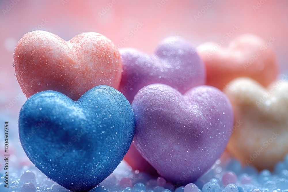 Obraz premium Close-up shot of a group of heart-shaped candies, perfect for use in confectionery or gift wrapping contexts