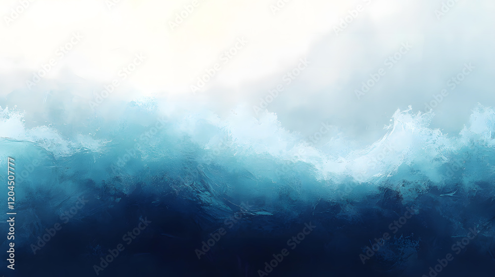 Fototapeta premium A misty sea with waves and a blue cloudy sky in the background.