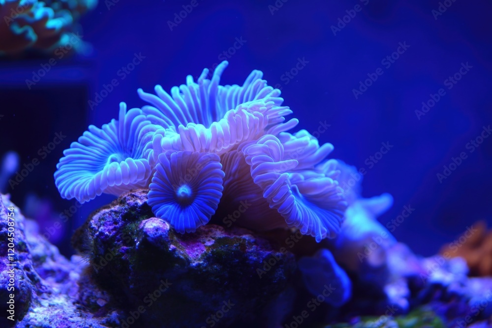 Close-up of a colorful sea anemone in its natural habitat, perfect for illustration or design Close-up of a colorful sea anemone in its natural habitat, perfect for illustration or design