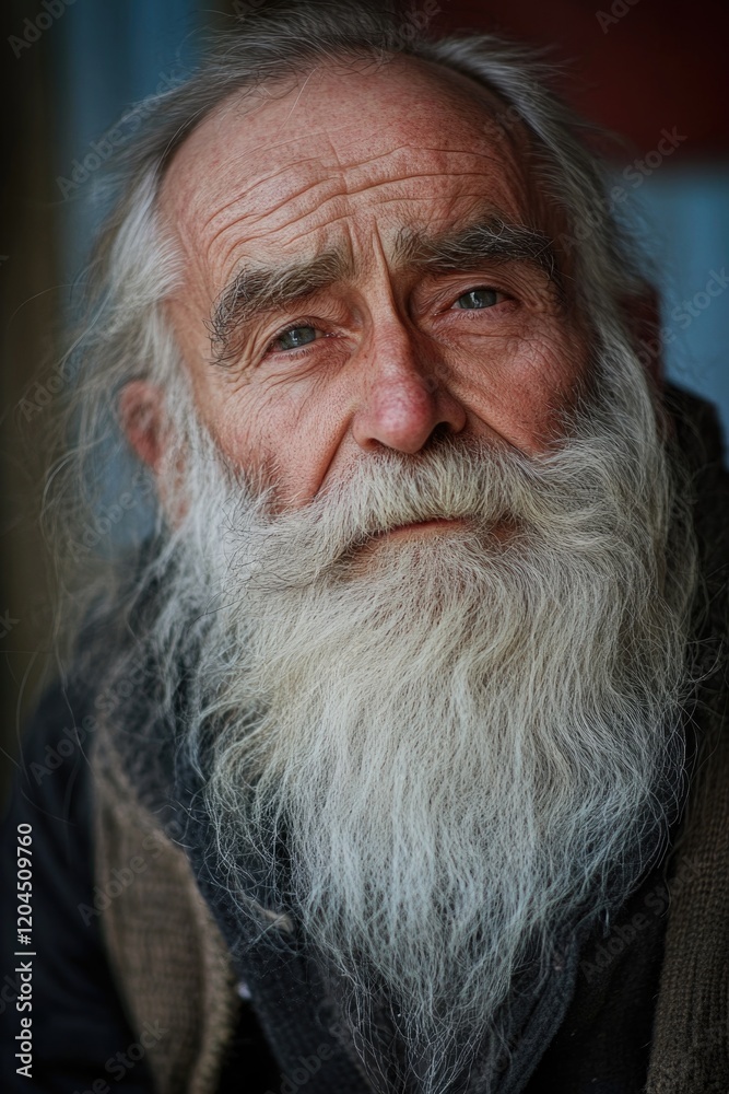 A portrait of an elderly man with a long, white beard and kind eyes A portrait of an elderly man with a long, white beard and kind eyes