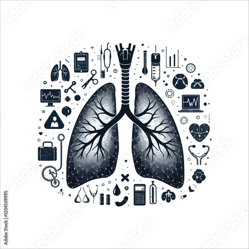 Lung Anatomy Silhouette - Vector Illustration of Human Respiratory System