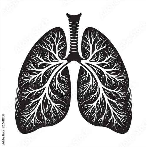 Lung Anatomy Silhouette - Vector Illustration of Human Respiratory System