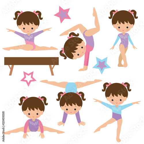 Cute little girl  gymnast vector cartoon illustration