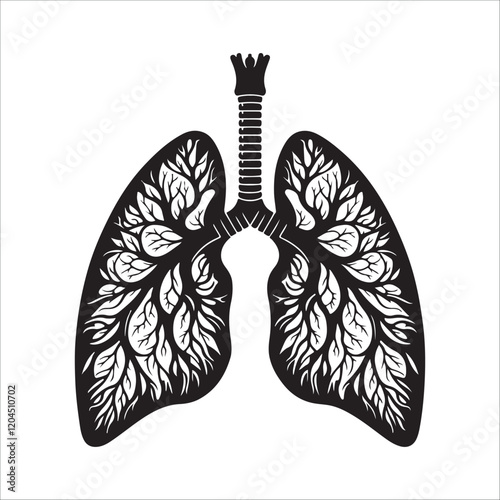 Lung Anatomy Silhouette - Vector Illustration of Human Respiratory System