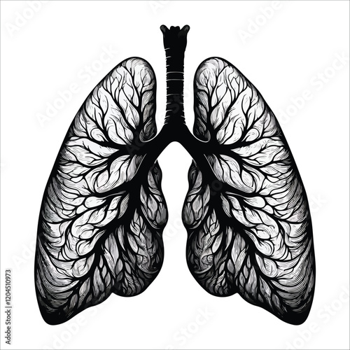 Lung Anatomy Silhouette - Vector Illustration of Human Respiratory System
