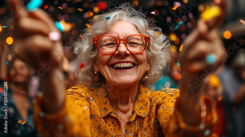 Celebrating With Joy During a Lively Party Filled With Confetti and Laughter in a Vibrant Indoor Setting at Night