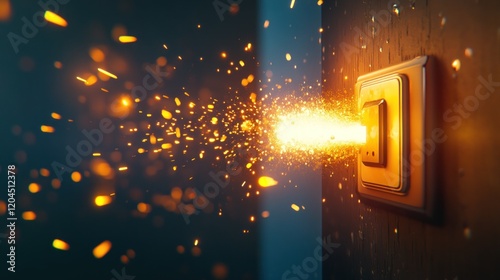 Glowing energy sparks erupting from electrical outlet.