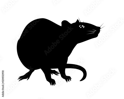 Rat - vector silhouette for pictogram or logo. Silhouette of a wary rat sitting for a sign or icon. Sitting little rodent - black silhouette.	