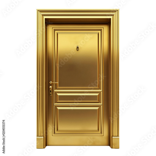 Vintage Elegant Golden Door with Antique Lock and Handle Isolated on White Background photo