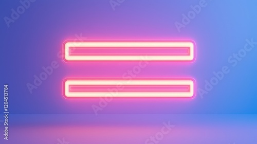 Interface interaction and minimal, A neon-lit equal sign against a gradient blue backdrop, creating a modern and vibrant aesthetic.