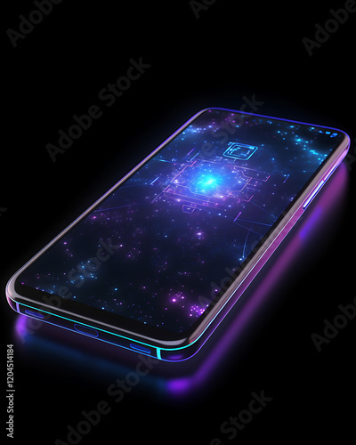 Ultra-Modern Smartphone on Black Background, Representing Futuristic Technology photo