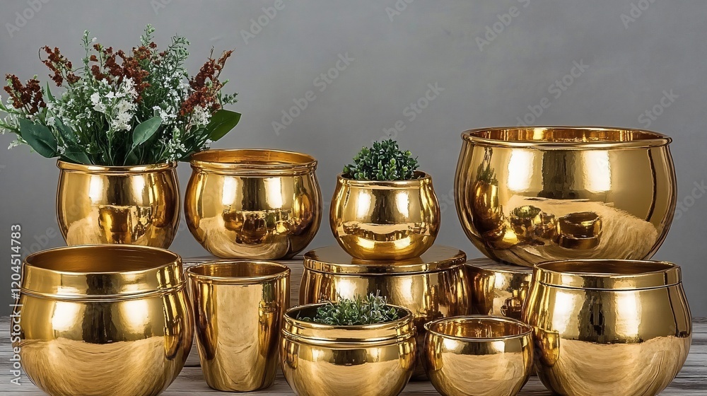 Elegant Gold Metal Planters Set, Modern Home Decor Elegant Gold Metal Planters Set, Modern Home Decor