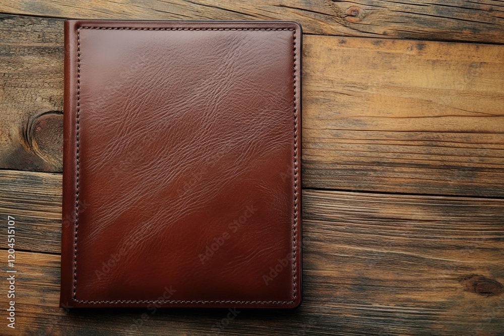 A brown wallet placed on a wooden table, perfect for a desk or office setting A brown wallet placed on a wooden table, perfect for a desk or office setting