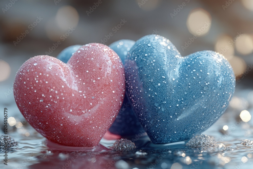 Fototapeta premium A pair of red hearts sitting on a table