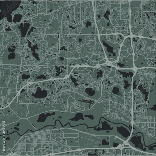 Map of Eden Prairie in Minnesota in a smooth dark style. Contains layered vector with roads water, parks, etc.