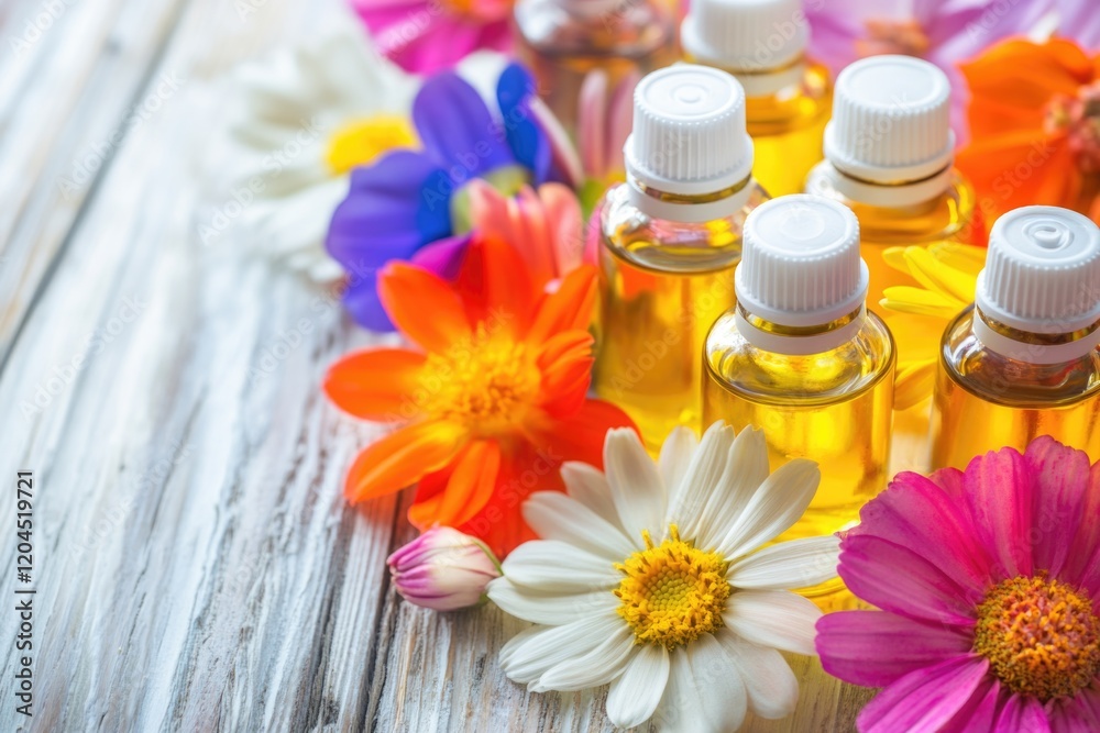 A collection of bottled flowers from various species and colors, ideal for botanical studies or decorative purposes A collection of bottled flowers from various species and colors, ideal for botanical studies or decorative purposes