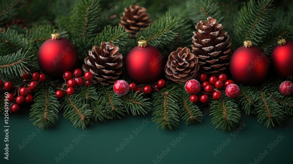 Fototapeta premium Decorative items for Christmas trees or holiday decorations, with natural elements