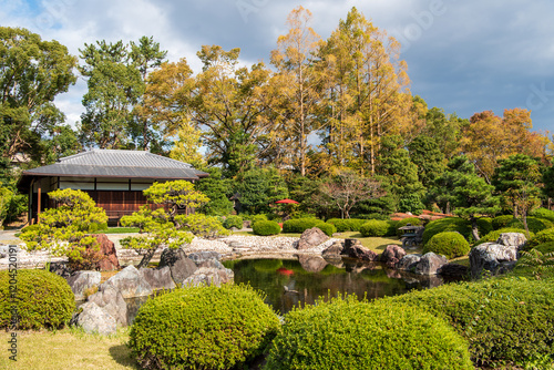 Seiryu-en garden and Teahouse at Nijo Castle in Kyoto Japan photo