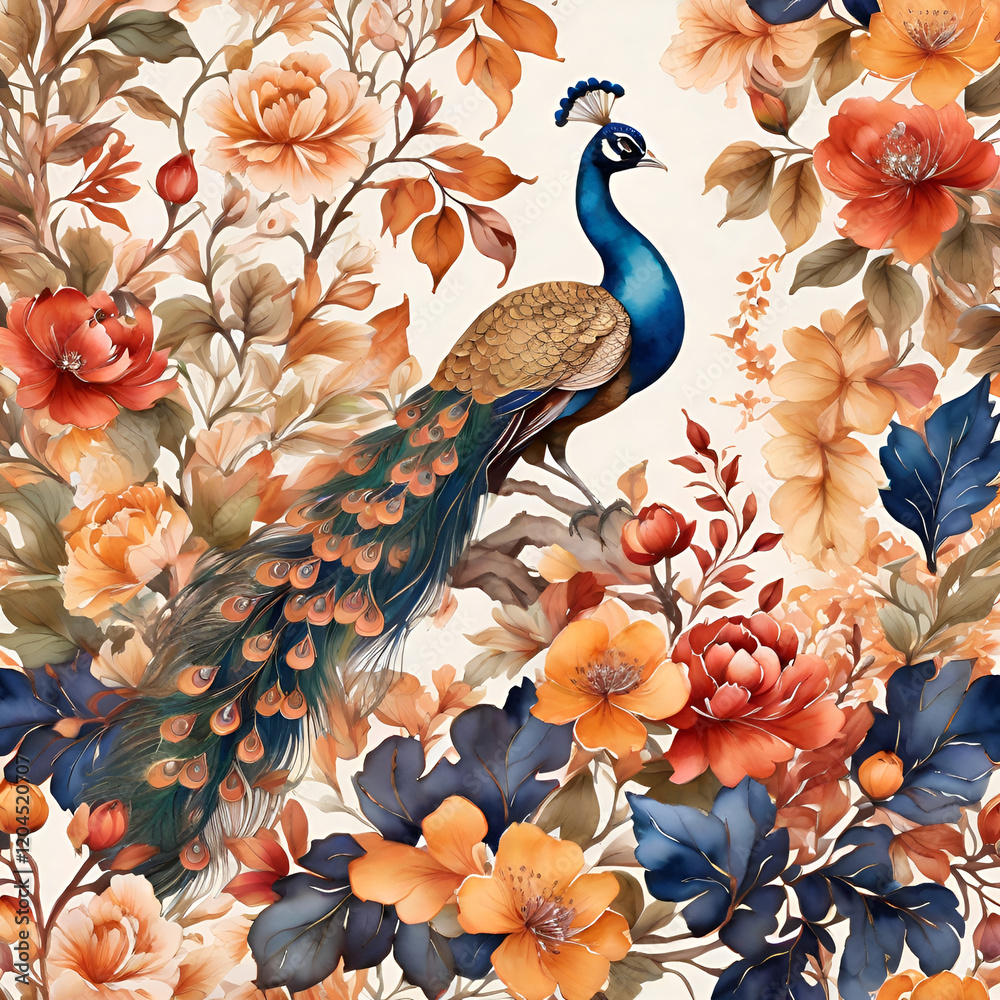 Obraz premium Chinoiserie Seamless Pattern Digital Paper – Elegant Oriental Design