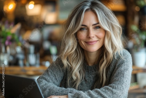 Wallpaper Mural A woman sits at a table with her laptop, focused on her work Torontodigital.ca