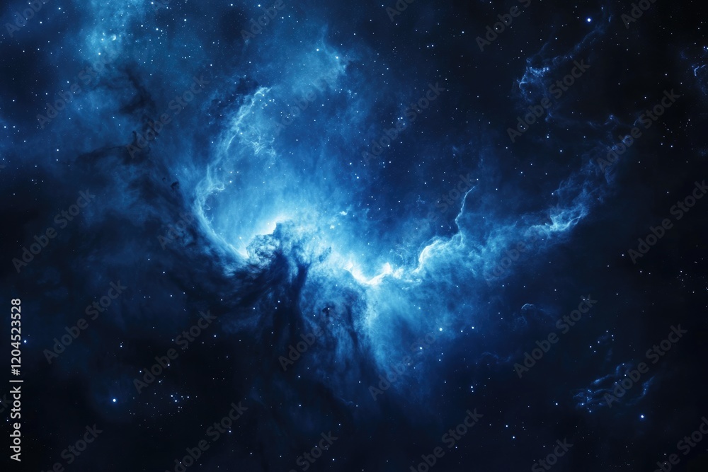 Fototapeta premium A mesmerizing cosmic landscape of swirling nebulae and distant stars, painted in shades of deep blue.