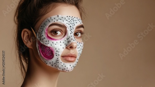 A woman wearing a mask on her face, possibly for protection or concealment photo