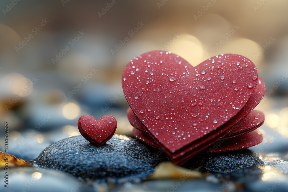 Obraz premium A single red heart sits atop a pile of rocks, symbolizing love and devotion
