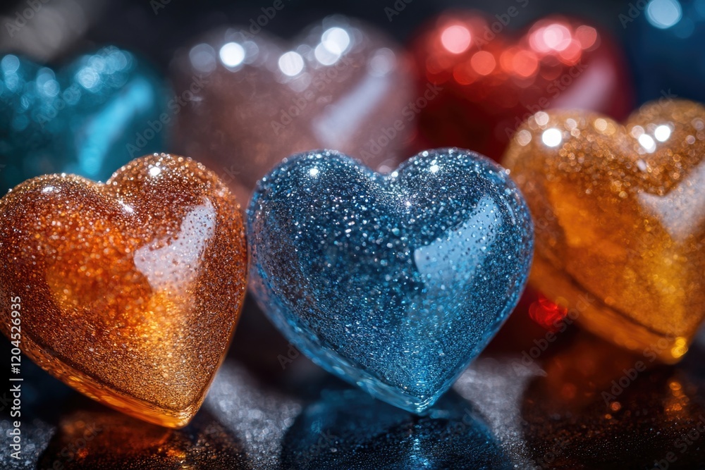 Fototapeta premium A collection of delicate glass hearts captured in a close-up shot