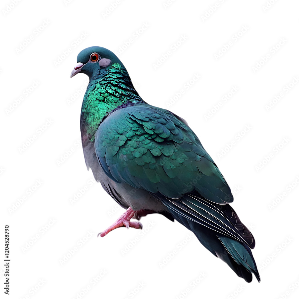 Vibrant Green and Teal Pigeon Isolated on Black Background Vibrant Green and Teal Pigeon Isolated on Black Background