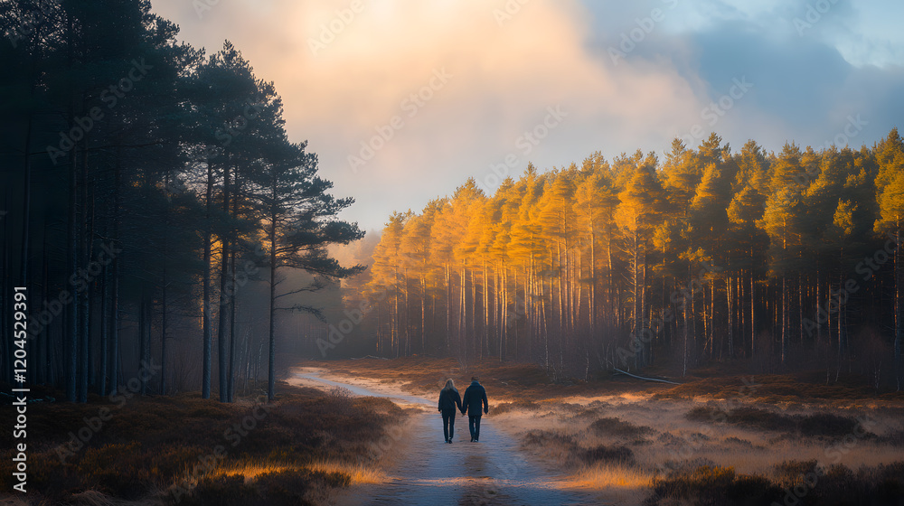 Fototapeta premium walking in woods in sunrise
