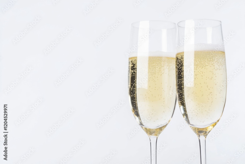Two elegant flutes filled with champagne, perfect for a celebratory toast Two elegant flutes filled with champagne, perfect for a celebratory toast
