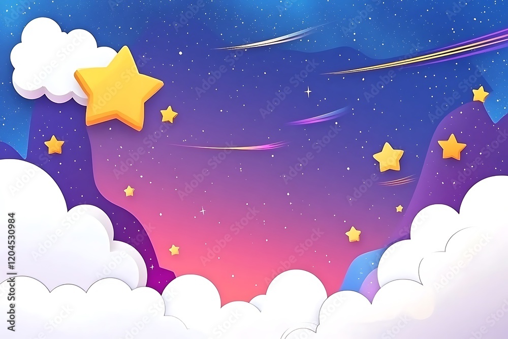 Naklejka premium Starry Night Sky with Clouds - Cute and Dreamy Background