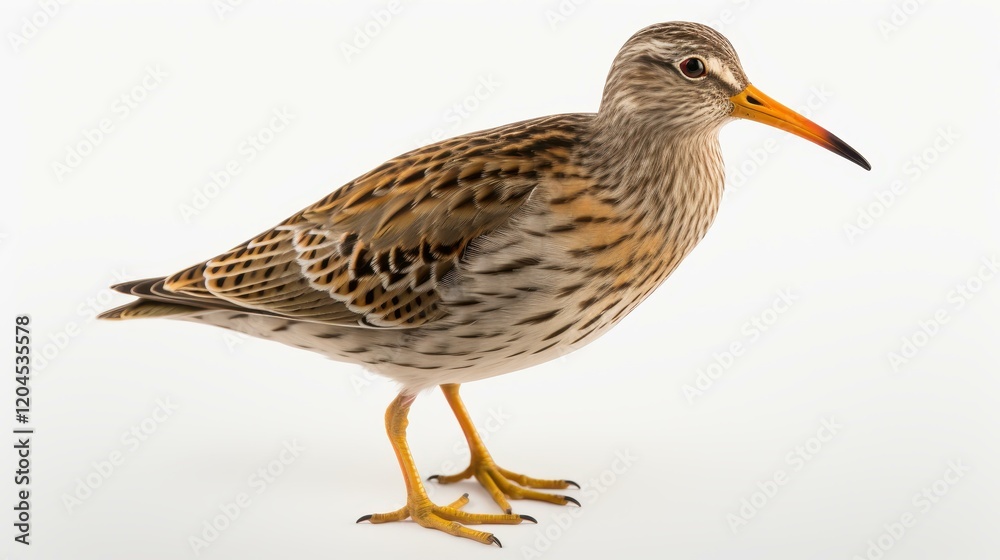 Graceful sandpiper bird standing alone, showcasing its elegant form against a pure white background. Graceful sandpiper bird standing alone, showcasing its elegant form against a pure white background.