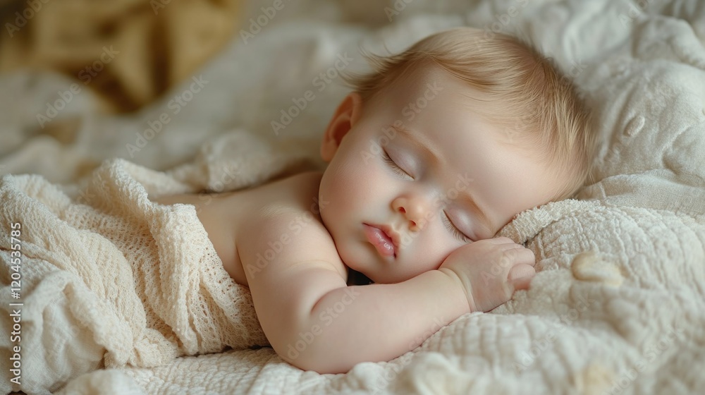 A tiny baby resting peacefully on a soft blanket on a cozy bed A tiny baby resting peacefully on a soft blanket on a cozy bed